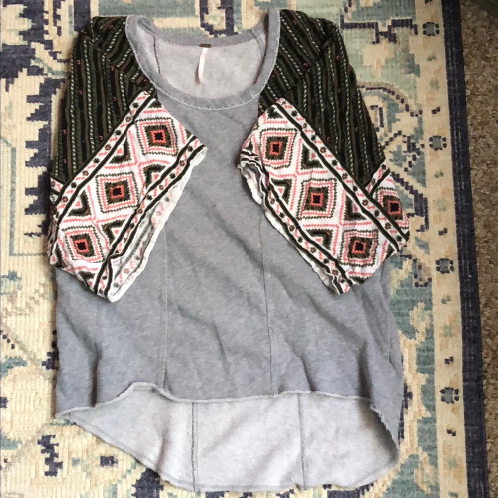 Free People tribal print high low sweater shirt
